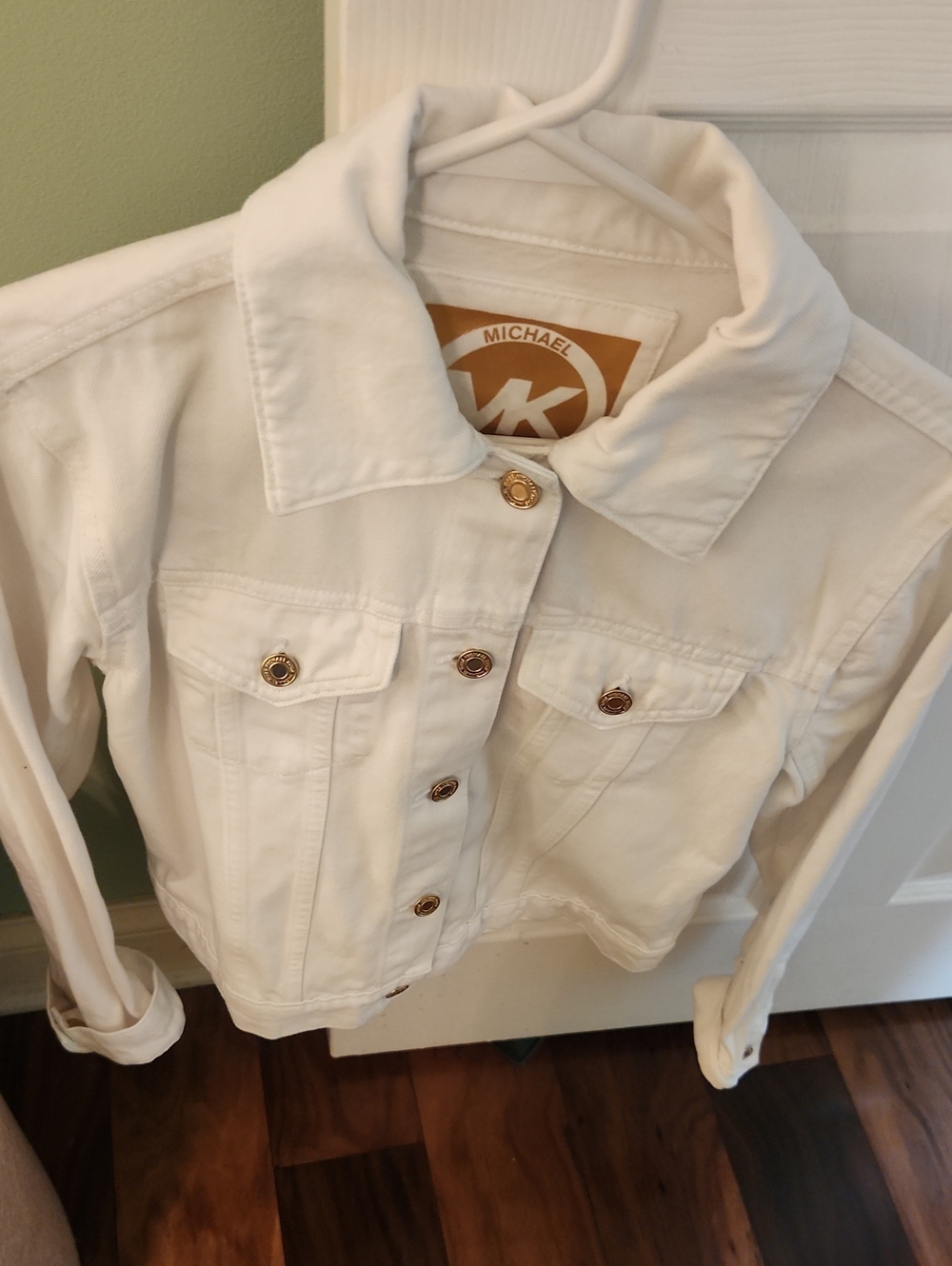 Michael Kors White Denim Jacket with Gold-Tone Buttons